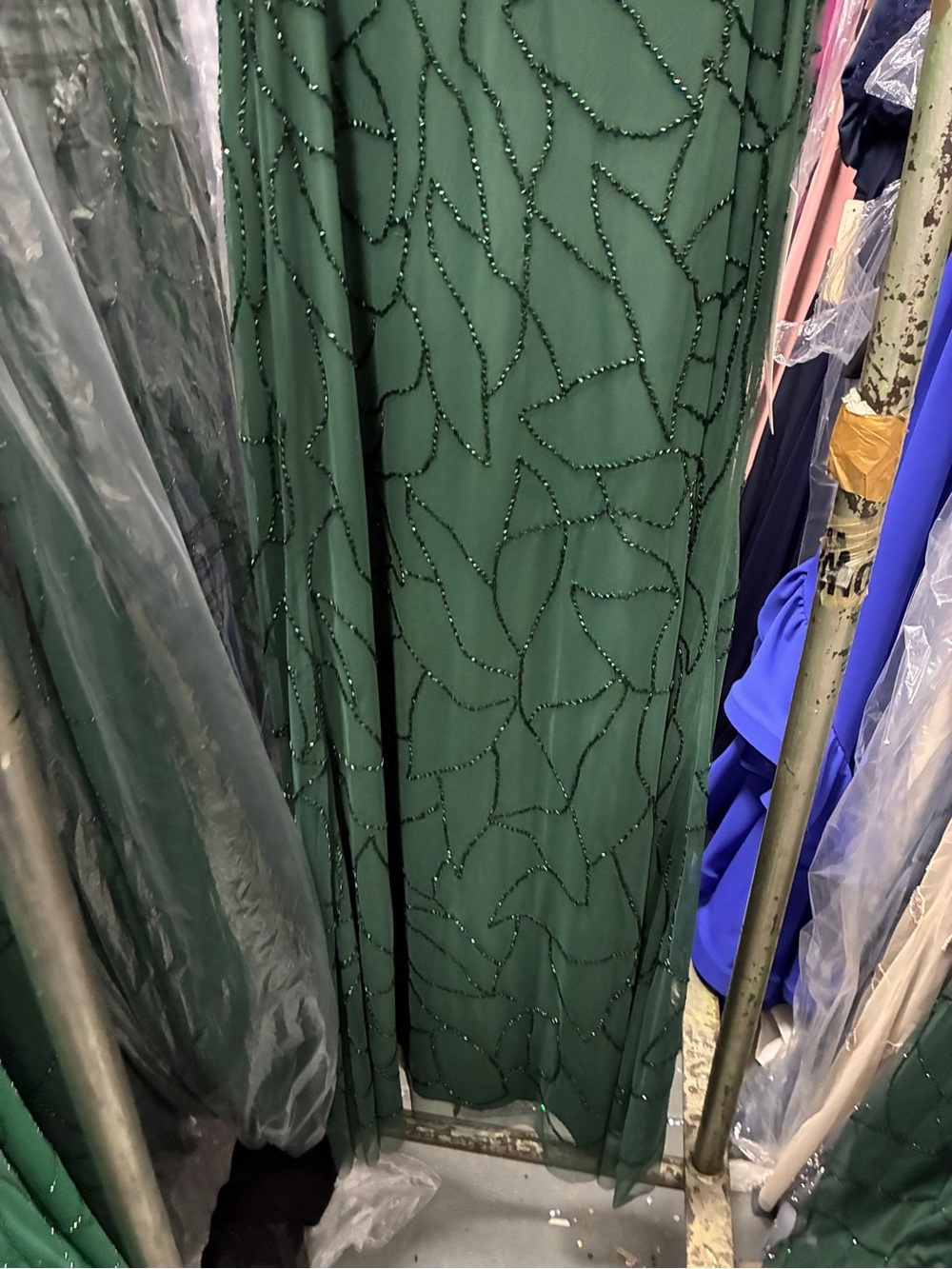 Adrianna Papell Dark Green Beaded Flutter Sleeve Gown NWT SZ 14 Formal MOB GALA - Picture 12 of 13